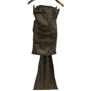 Lucky Brand S NWOT Black Tiered Pleated mini Gown with Maxi bow train beaded